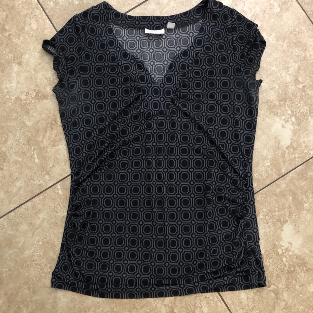 New York & Company Black Patterned Blouse